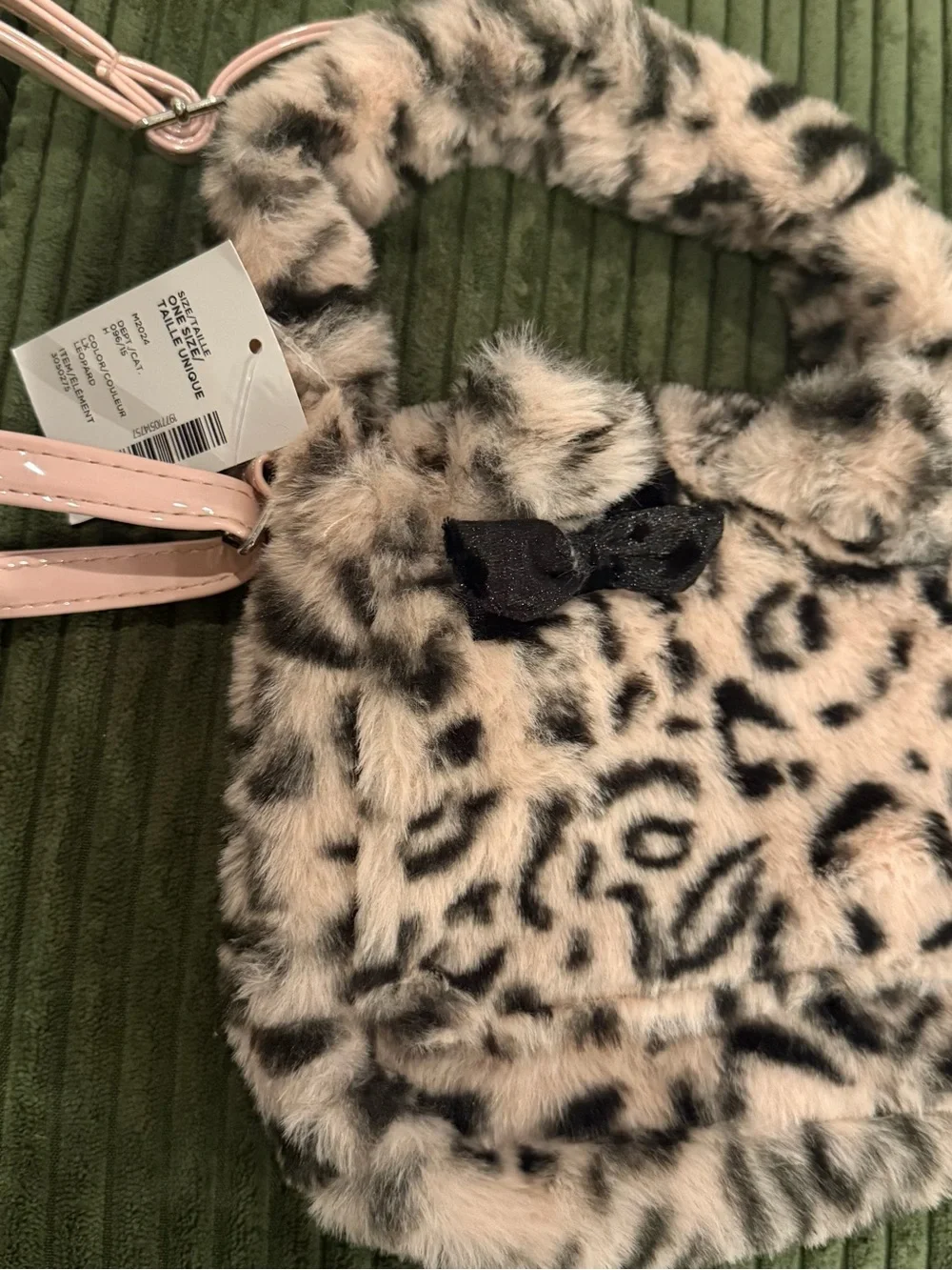 Gymboree Girls Faux Fur Leopard Print Purse Handbag Black Bow Bag